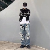 VIBE ストリート ボロボロジーンズ パンツ P109