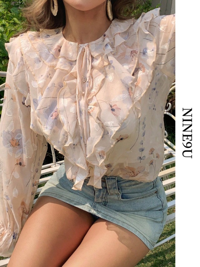 sheer ruffle ciffon blouse 5color【NINE-S0052】