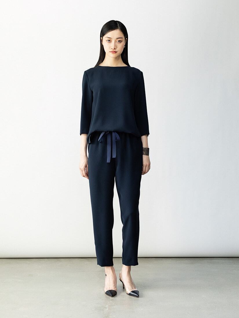 saqui / ボトム/36/ポリエステル/NVY/無地/18ba02 TAPERED RIBBON PANTS 18BA02 | saqui (store)