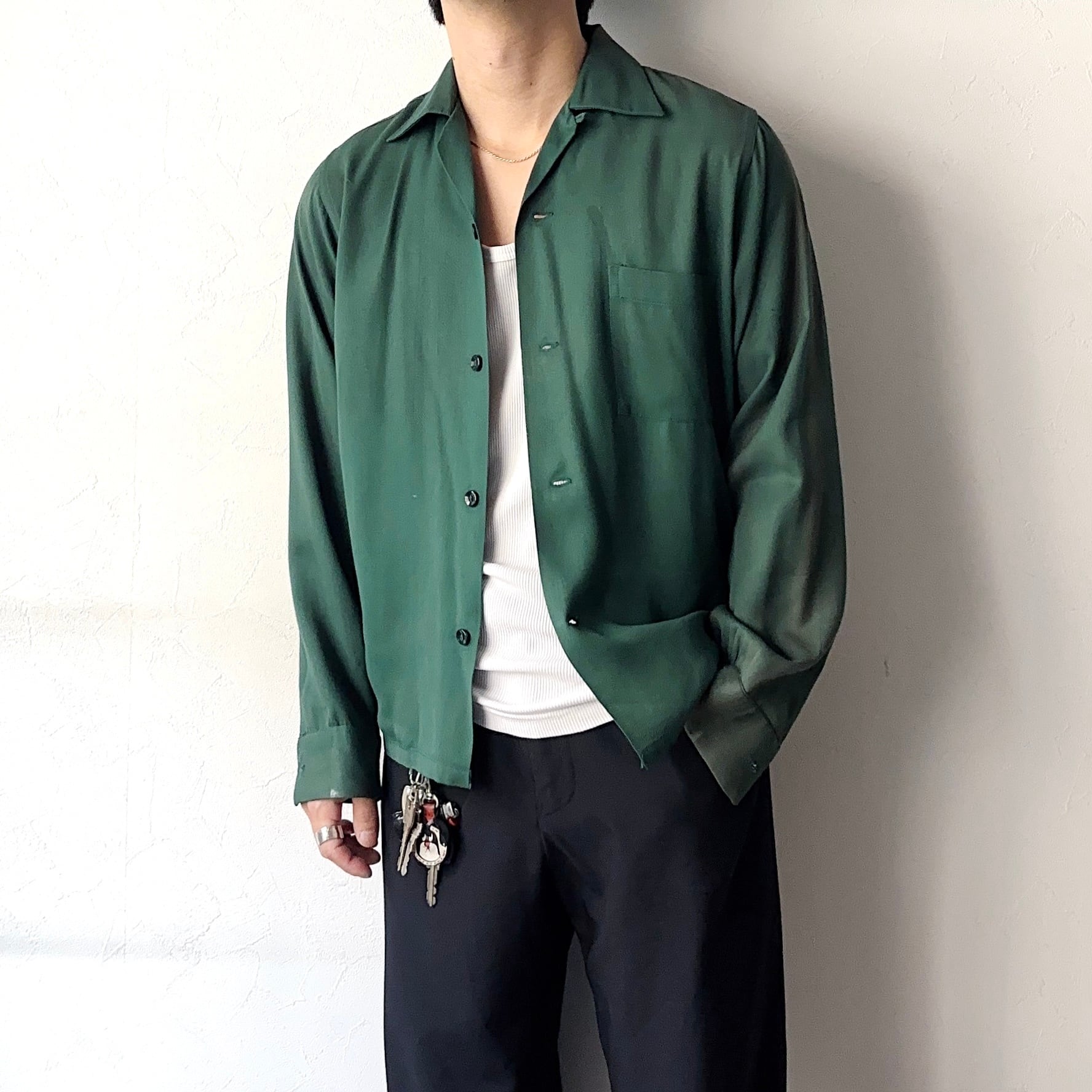 Vintage 50's【CAMPUS】Open Collar Rayon Shirt | Antler