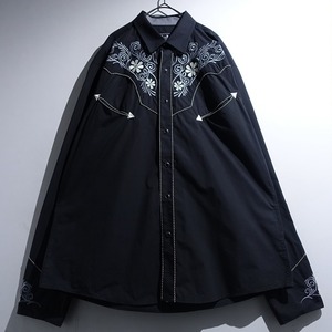 90s Black Flower Embroidery Design Western Shirt