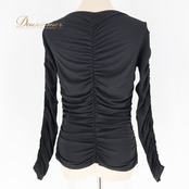 社交ダンス 衣装 トップス ブラック系 チャコット Chacott 黒 無地 シンプル 長袖 レッスン 練習 伸縮 上品 日本製 ストレッチ 絞り オールブラック ダンス衣装 かわいい フリル ブラウス