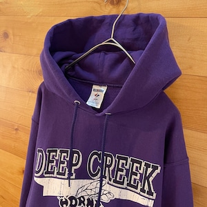 【JERZEES】高校 フットボール ロゴ プリント パーカー スウェット プルオーバー フーディー Deep Creek Hornets S US古着