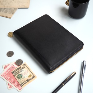 B6 size round zipper notebook cover (black) schedule book, diary, notebook, mother and child notebook, stamp book case