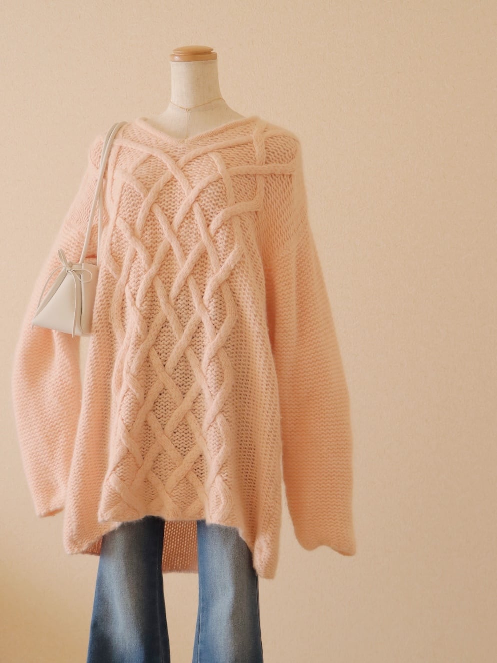 ●made in ITALY Angora argyle design pink color sweater knitted dress