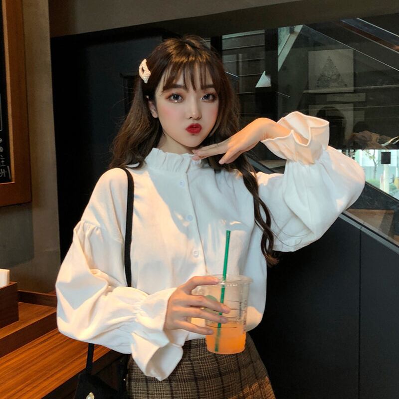 カラーシャツ スプリングスリーブ ランタンスリーブ 春物 試着室33177584085