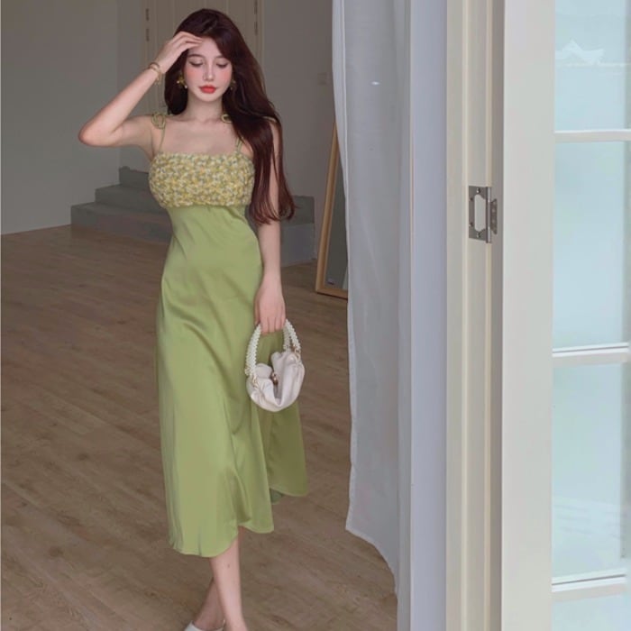 サマースタイルスタンダードスカート ウェストロングドレス レディース レトロ 大人ガーリー スウィート キュート カジュアル 夏物 スクウェア ドラファッションホール22243415018