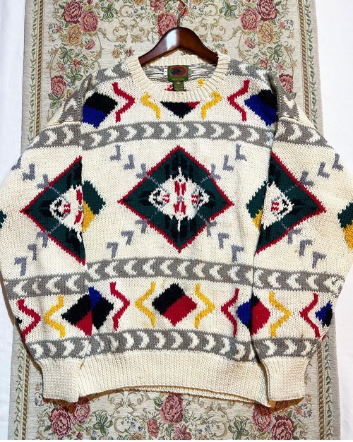 90's〜 "BOSTON'S TRADERS"  Geometry  pattern wool sweater【L】