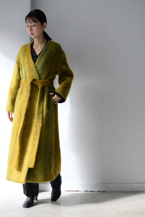 ERiKOKATORi / flow dye kid mohair shaggy coat (MUS × GRN)