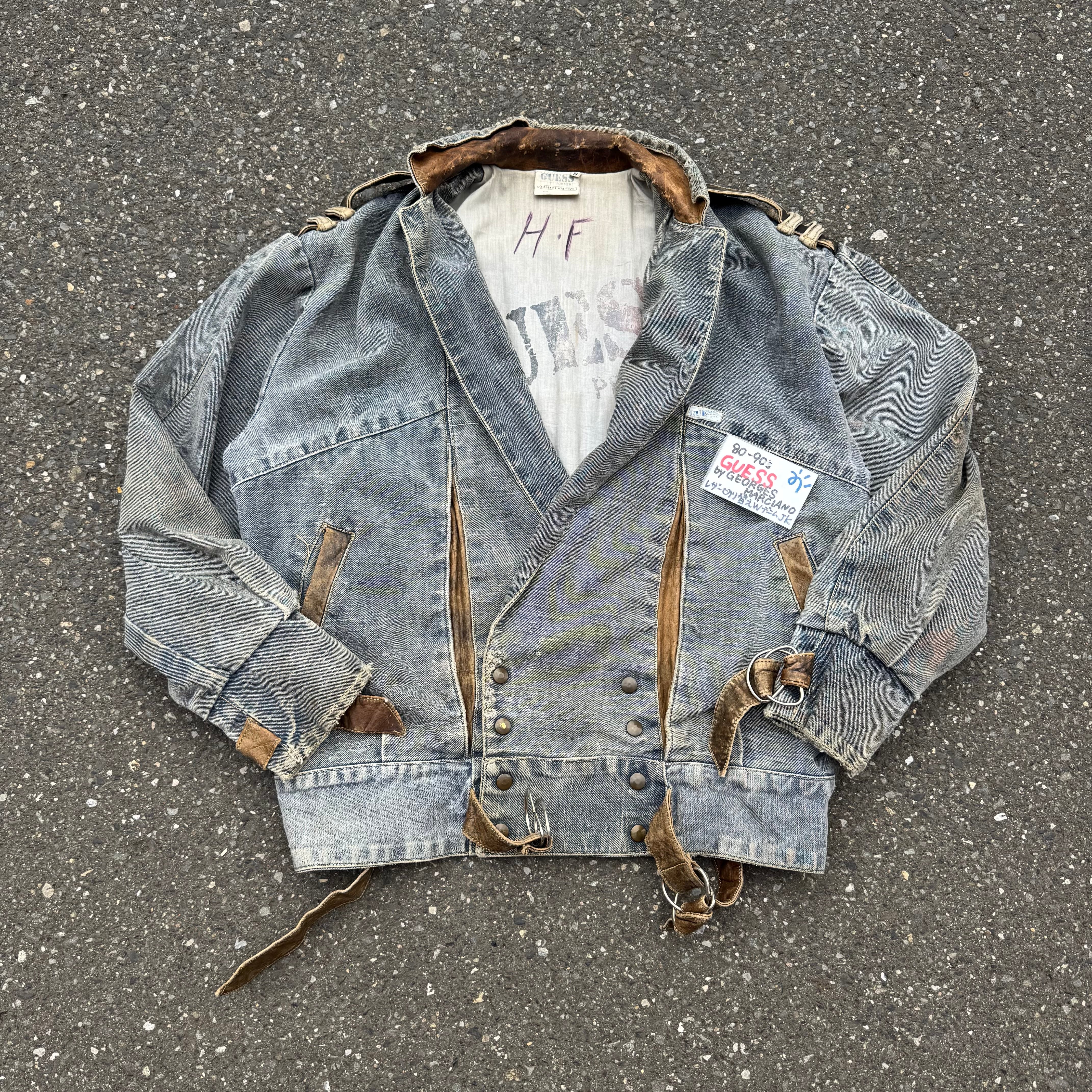 80-90s GUESS by GEORGES MARCIANO レザー切り替えWデニムジャケット