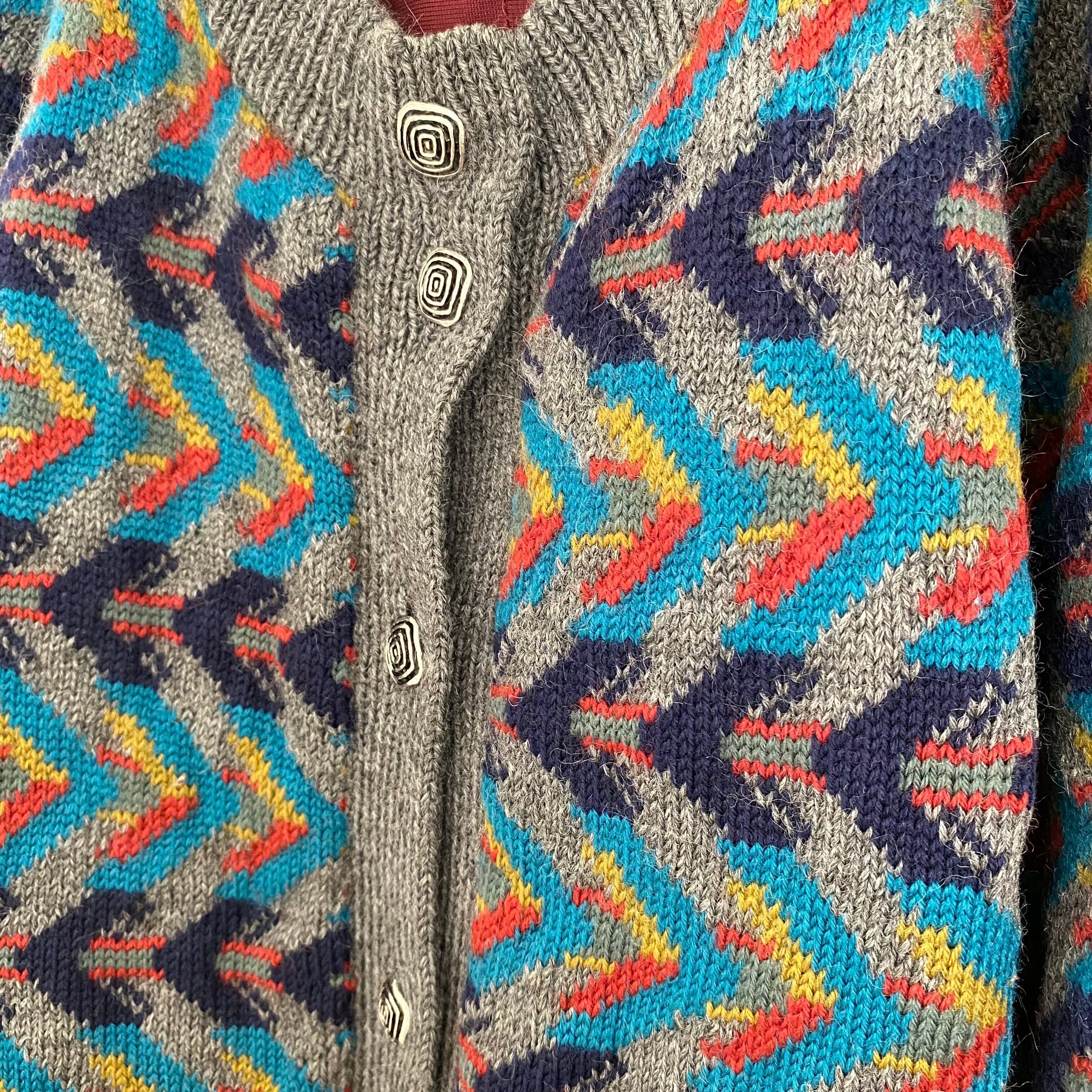 Vintage retro colorful geometric pattern knit cardigan レトロ
