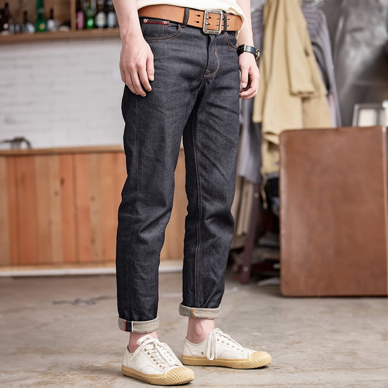 Red tab tapered denim pants 00349