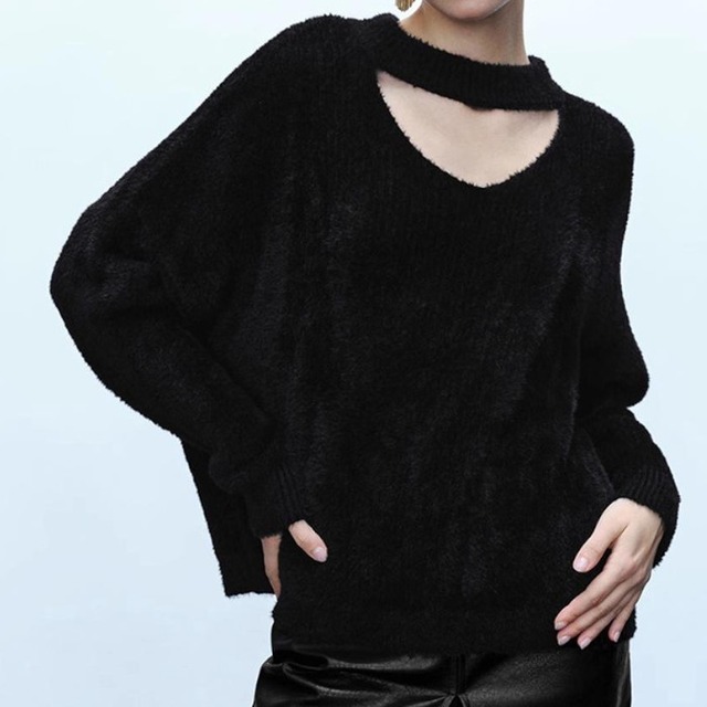 Choker design shaggy knit 2 colors　V1896