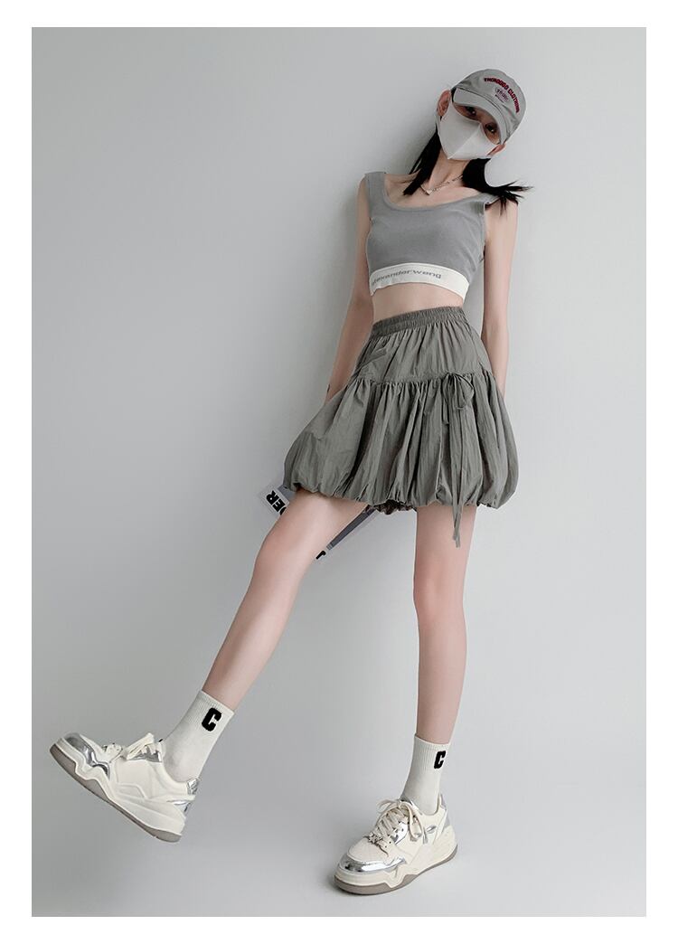 スカート ミニ丈 スカート バルーン リボン ふんわり ティアード