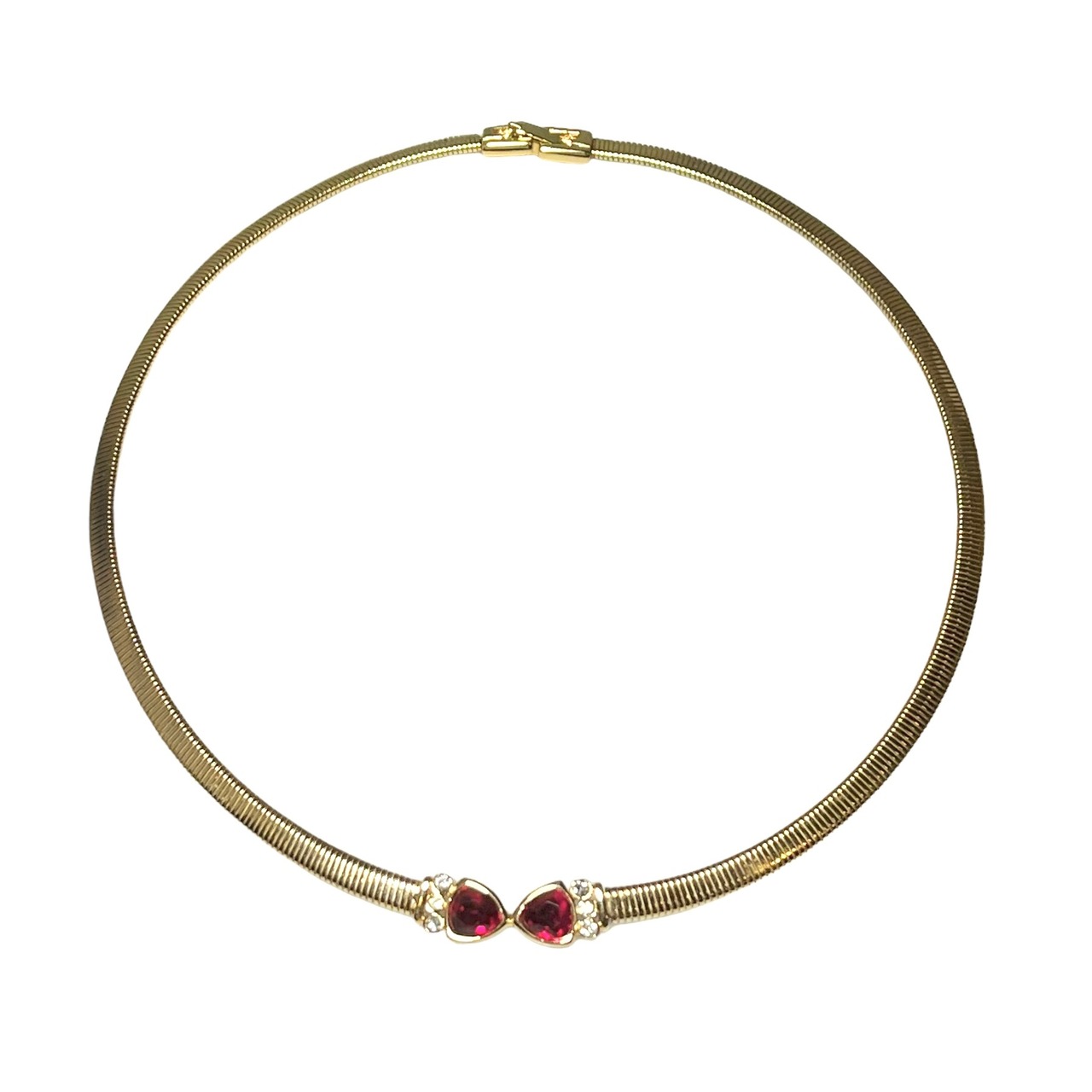 vintage GIVENCHY gold color metal choker necklace set with rhinestone
