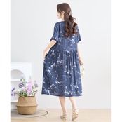 TRUBE Vネックコットンプリントワンピース【M~L】ネイビー