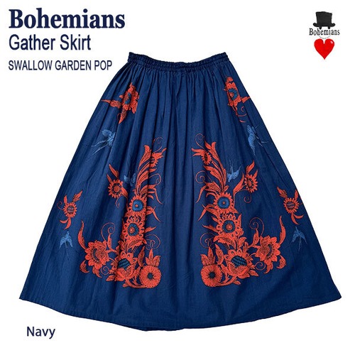 SWALLOW GARDEN POP TACK SKIRT NAVY スワローガーデン タックスカート BOHEMIANS ボヘミアンズ