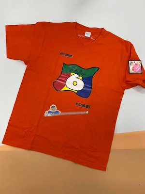 61　イタリア オレンジ V首半袖Tシャツ