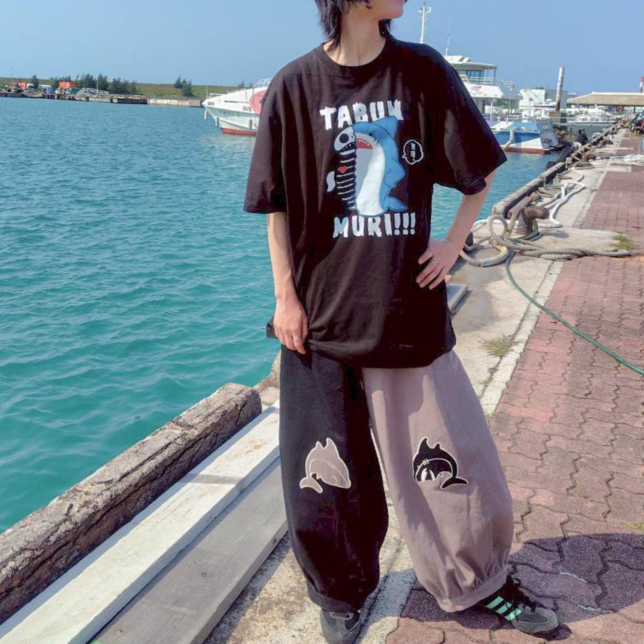 SUBTLE SHARK Wide Pants （さりげないサメパンツ）サメワッペン バイ