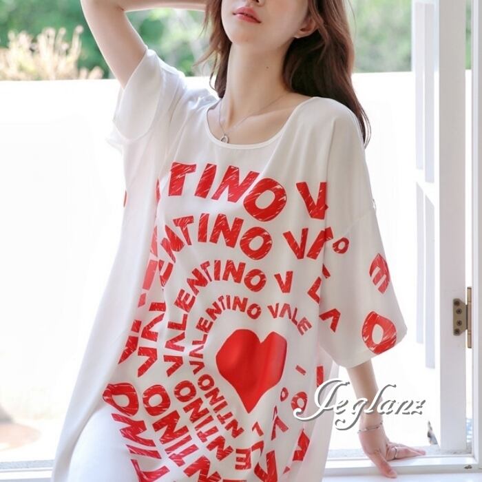 サークル 英字 カラー ロゴ ハート柄 半袖 Tシャツ ユニセックス(MC448)ρ