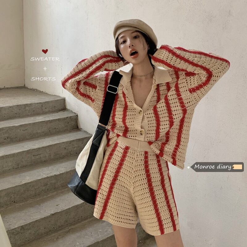 スタイルサマールーズニットカーディガンハイウェストウェストショーツ 夏物 ブルマー モンロー30130060323