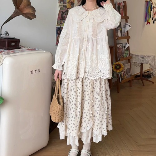 Wレースカラー刺繍ブラウス ・12592
