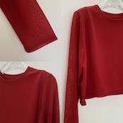 crew neck tulle sheer short tops/red