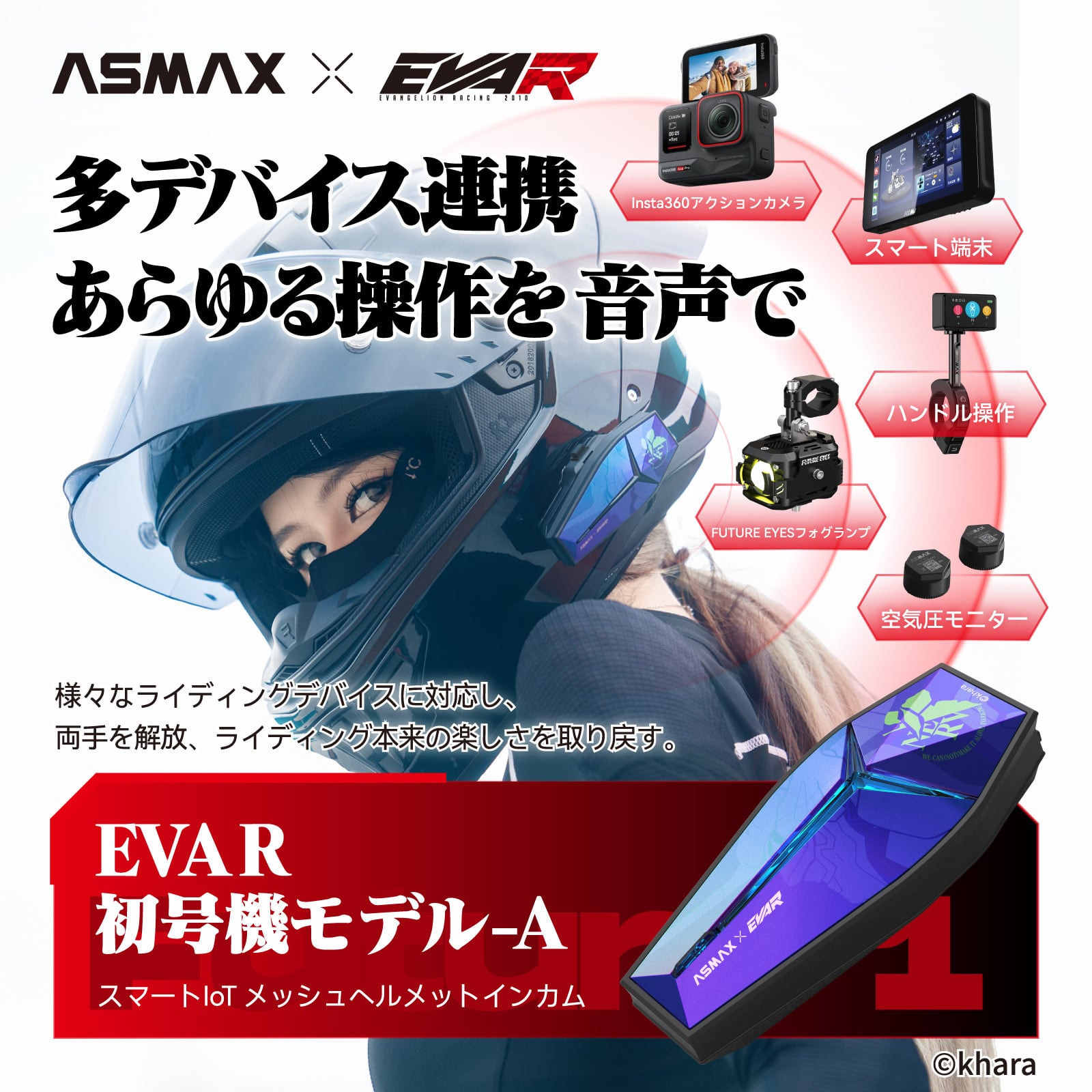 ASMAX Future 1 インカム EVA R 2号機-B レッド/オレンジ【送料無料