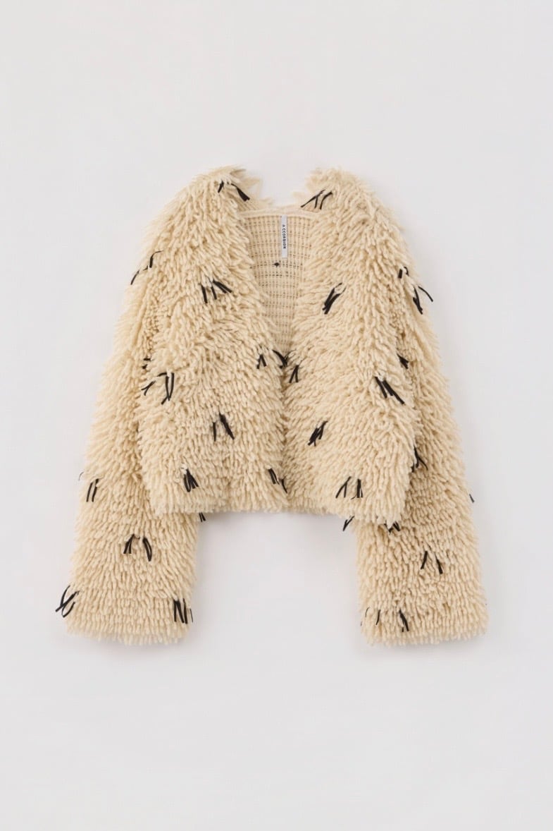 A CCORDION FRINGE KOMONDOR CARDIGAN フリンジコモンドールカーディガン IVORY×BLACK