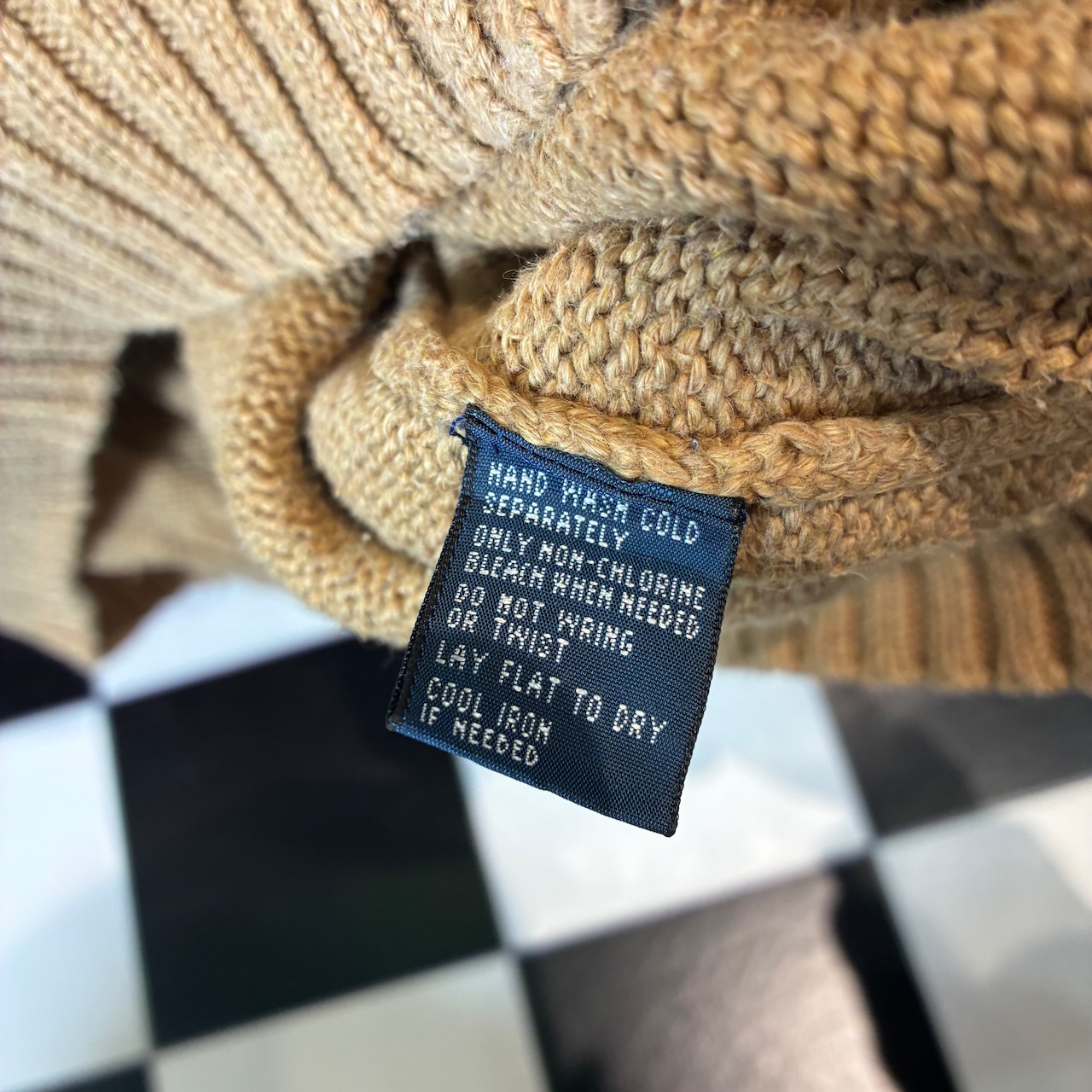 90s Ralph Lauren / コットンニット / ワンポイント刺繍ロゴ / ベージュ / POLO ニット