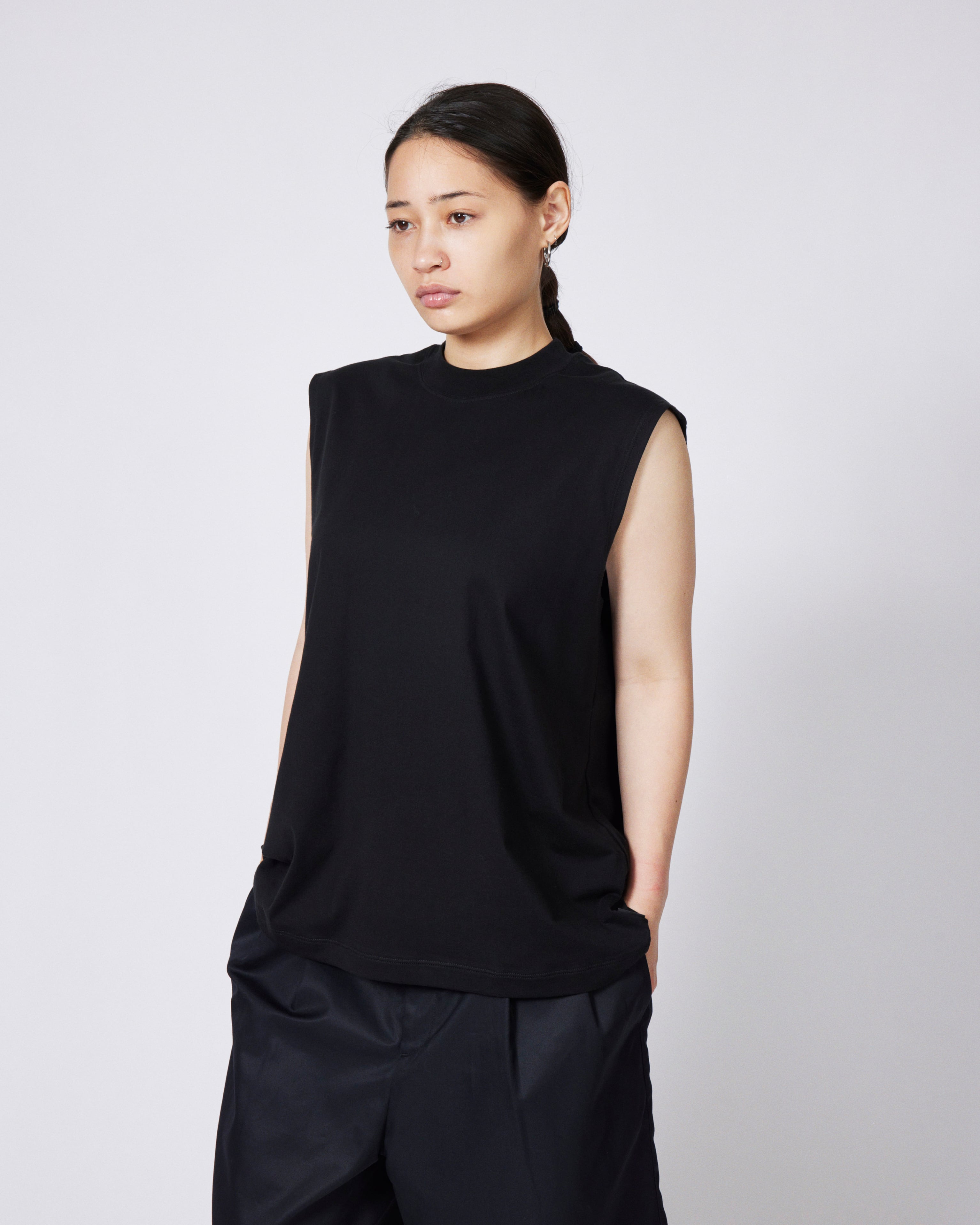 everyone high gauge cotton no sleeve tee shirt (BLACK) | everyone