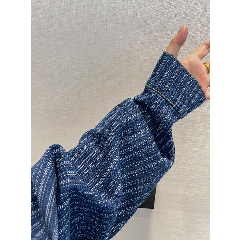 dannyandzeeウォッシュノーカラー縦縞デニムジャケット | mblueshop