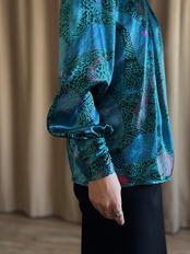 turquoise paisley gathered high-neck shirt-5215-9
