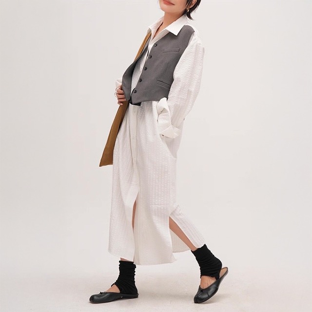 フェイクツーピースベストロングシャツ　　233024