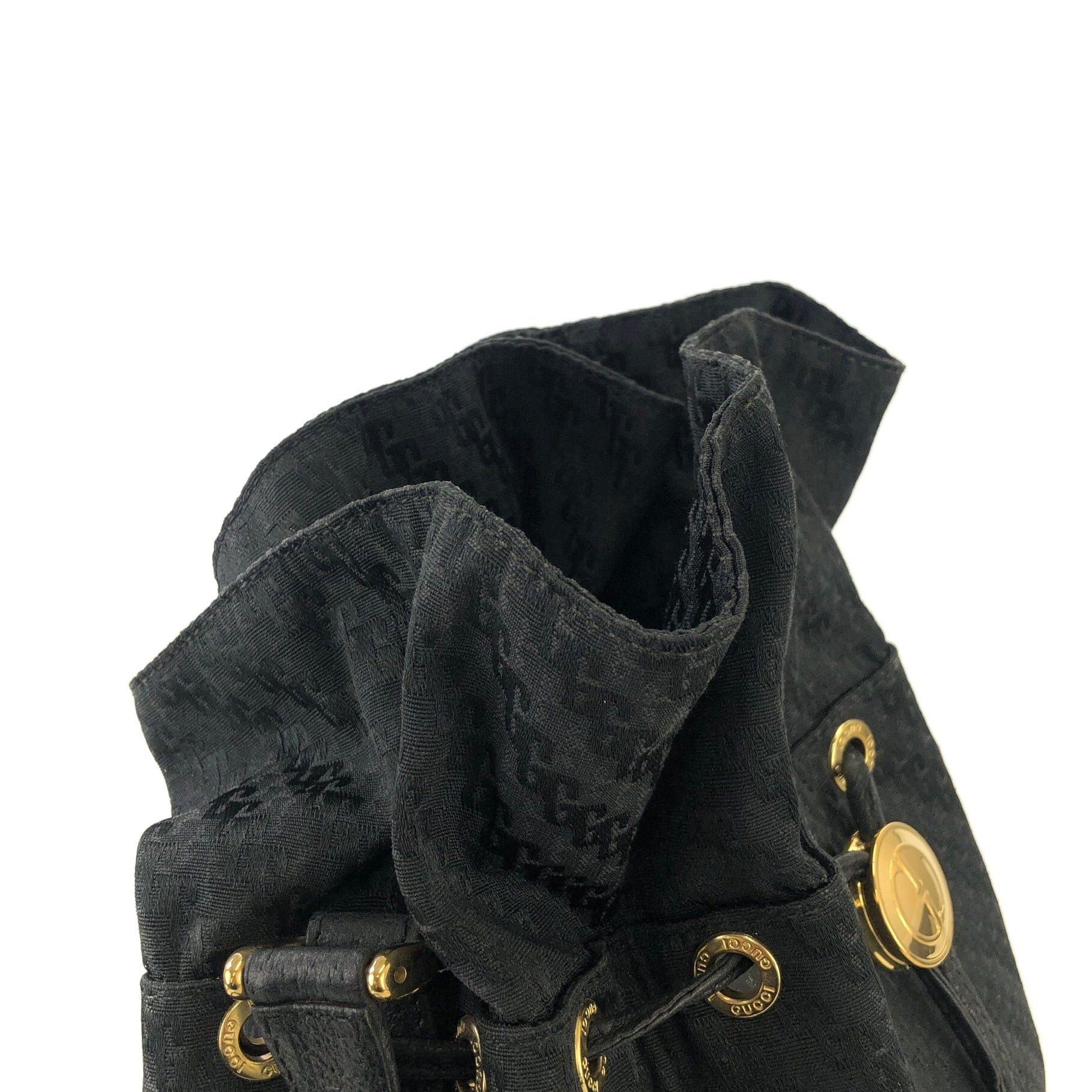 GUCCI グッチ 総柄 キャンバス×レザー 巾着 ドローストリング
