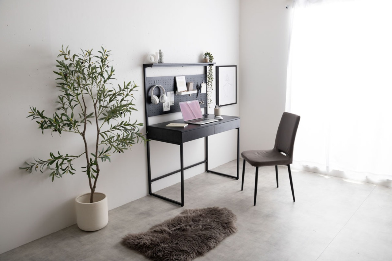 【幅100cm】Finley 有孔ボード・引き出し付きデスク