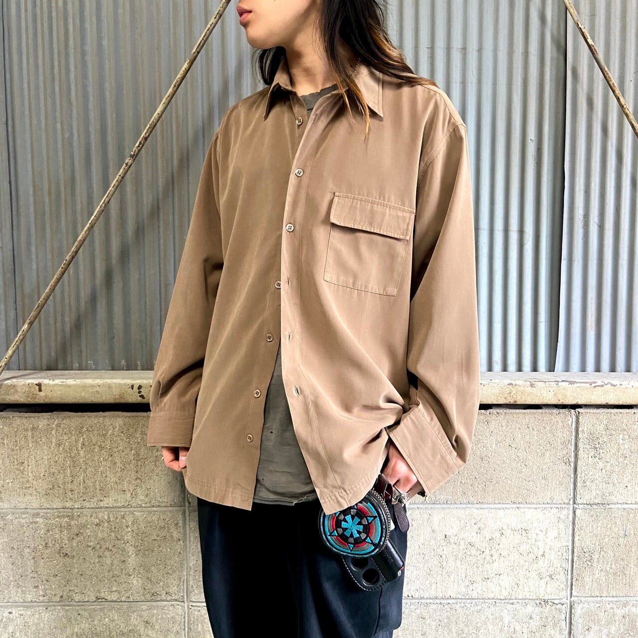 Damart ユーロ ポリエステル ボックスシャツ メンズl相当 ヨーロッパ古着 モカブラウン 茶色 長袖シャツ Cave 古着屋 公式 古着通販サイト