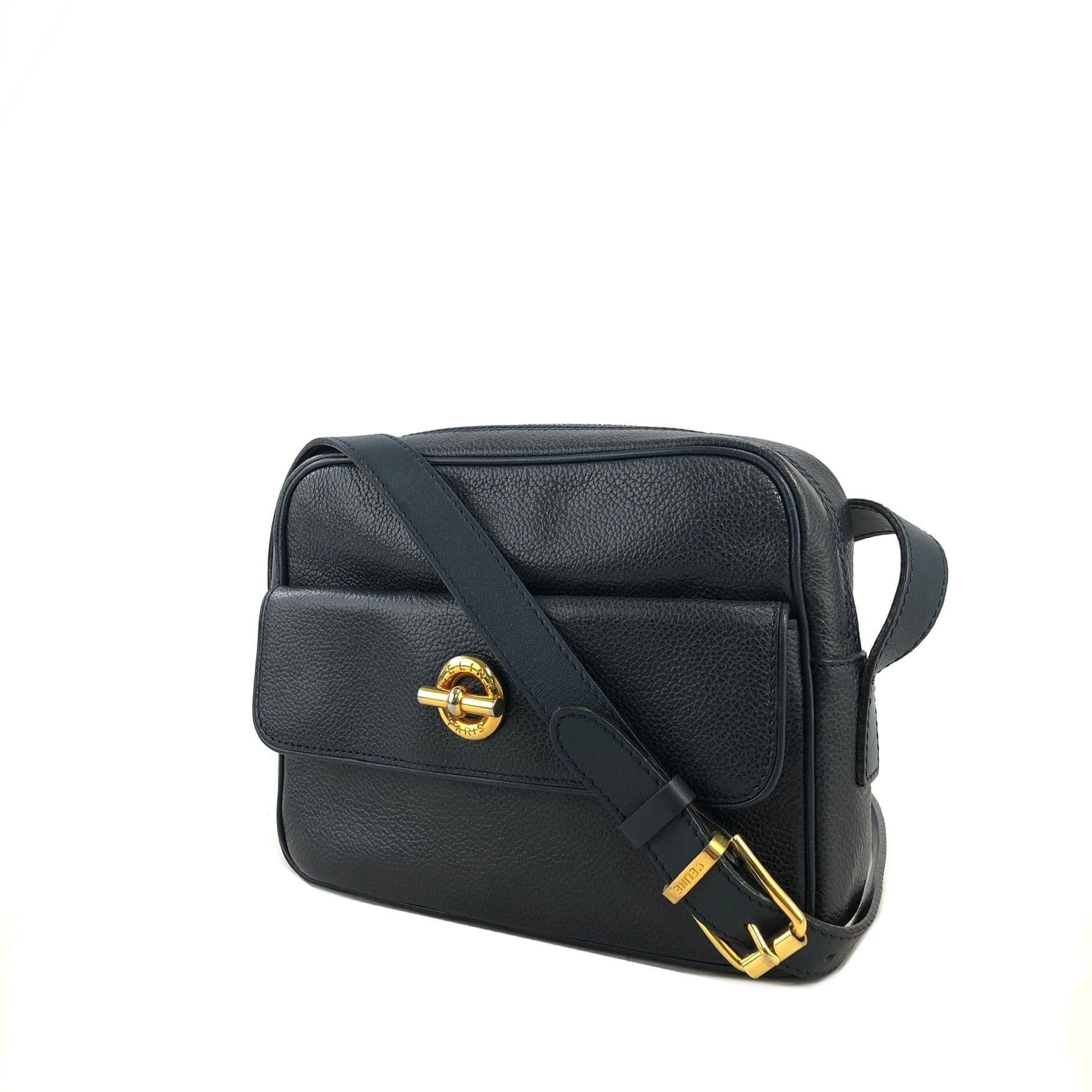 CELINE セリーヌ マンテル レザー ショルダーバッグ ネイビー vintage