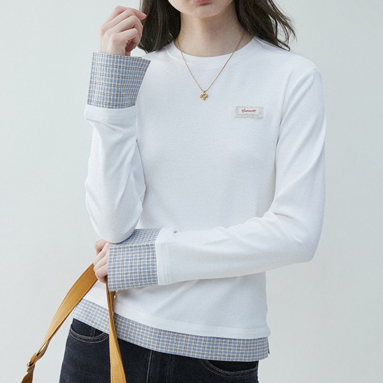 コントラストカフスクルーネック Tシャツ a0407