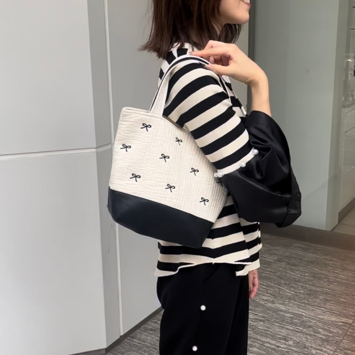 マイリトルキャンディ様専用 ヌビバッグ パール リボン グレイッシュ