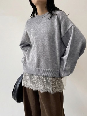 ナンバーミーTOKYO" LACE DOCKING KNIT PULLOVER"GRAY