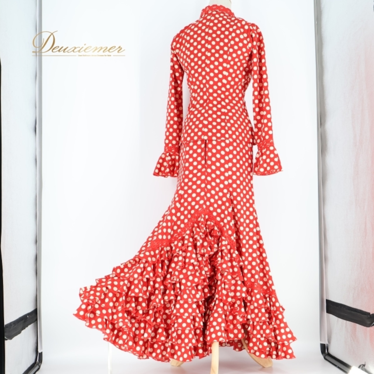 フラメンコ 衣装 ツーピース セットアップ トップス ブラウス ファルダ スカート 赤 白 ドット 水玉 ボランテ フリル 襟 レッド系 ホワイト系 レトロ かわいい ポップ フェス 衣装用 舞台衣装 ダンス 衣装 レディース フラメンコファッション