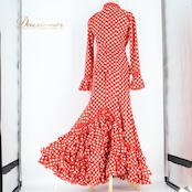 フラメンコ 衣装 ツーピース セットアップ トップス ブラウス ファルダ スカート 赤 白 ドット 水玉 ボランテ フリル 襟 レッド系 ホワイト系 レトロ かわいい ポップ フェス 衣装用 舞台衣装 ダンス 衣装 レディース フラメンコファッション