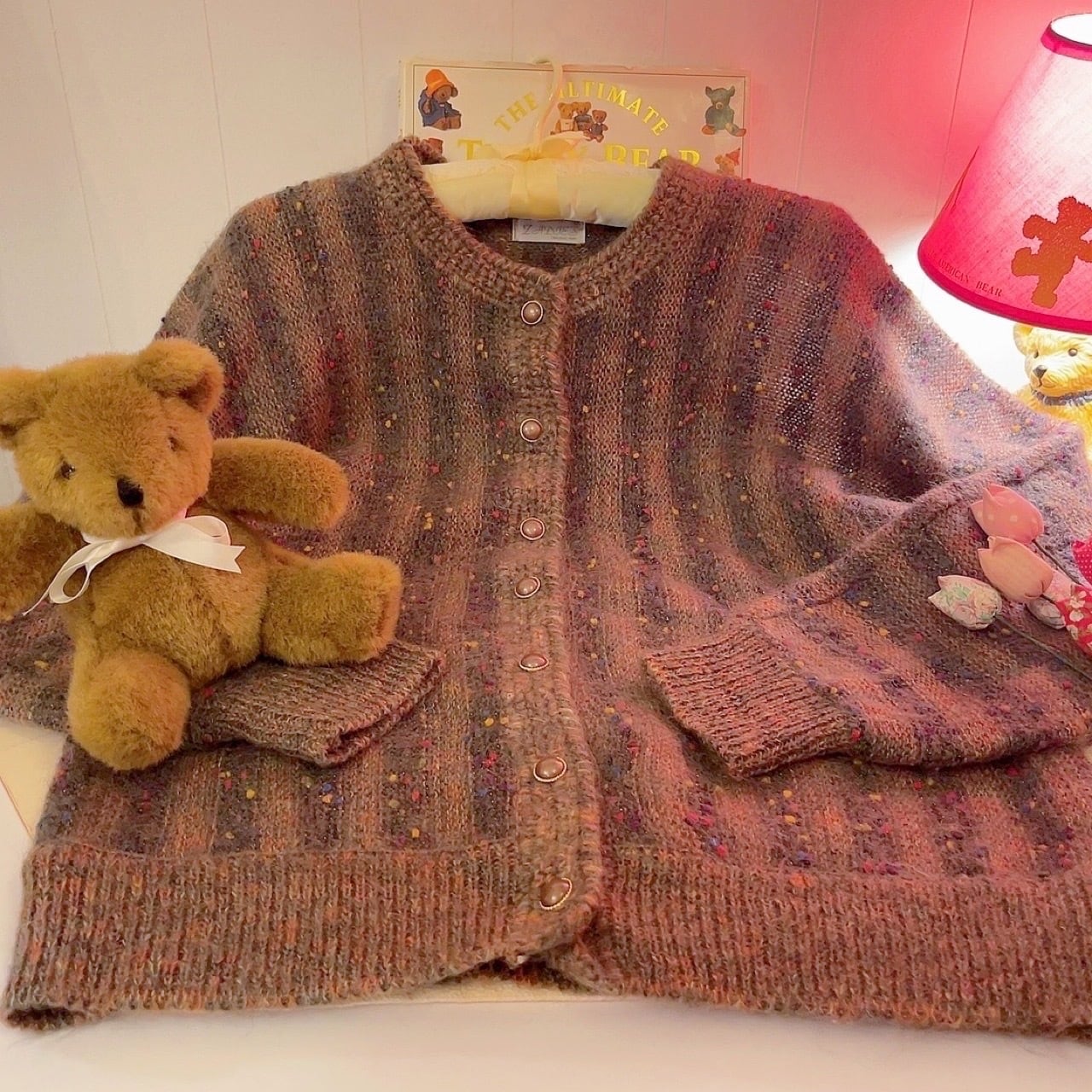 brown fancy yarn knit cardigan