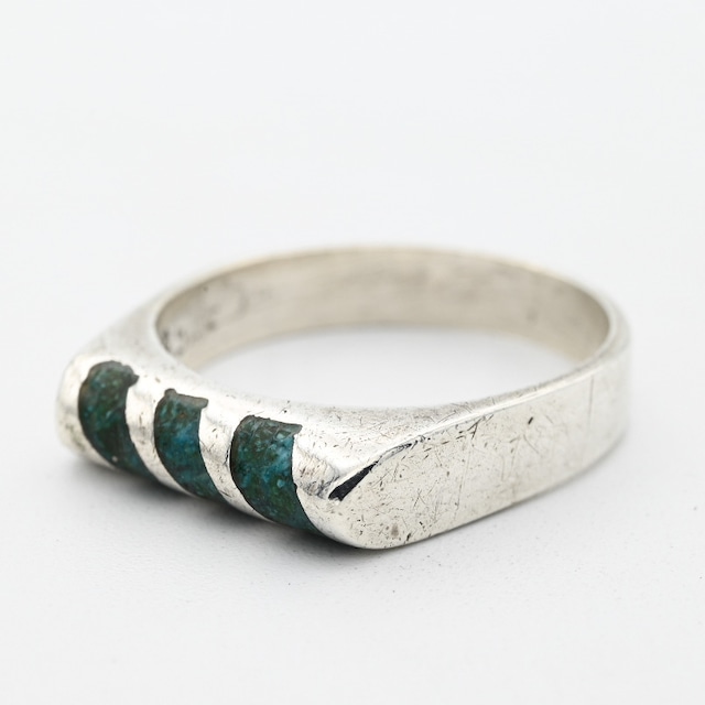 Mexican Bar Ring With Crushed Turquoise #12.5 / Mexico