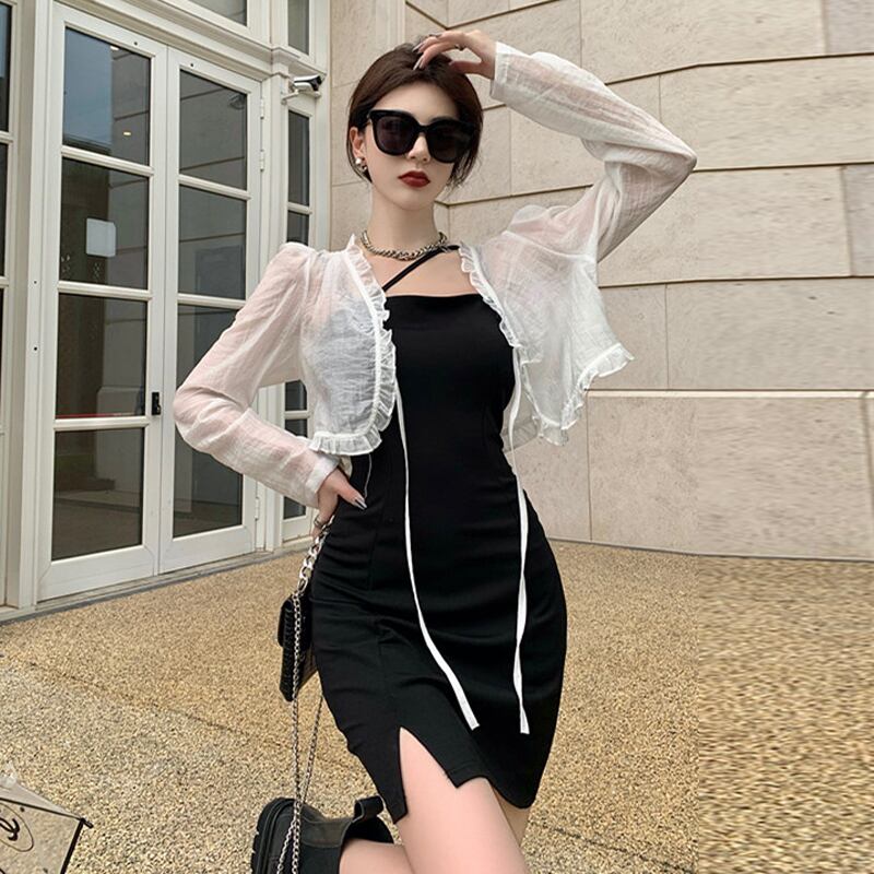 スタンダード薄手シャツ ドレス レトロ レース ストリート レースアップ ハンチェンe47617789327