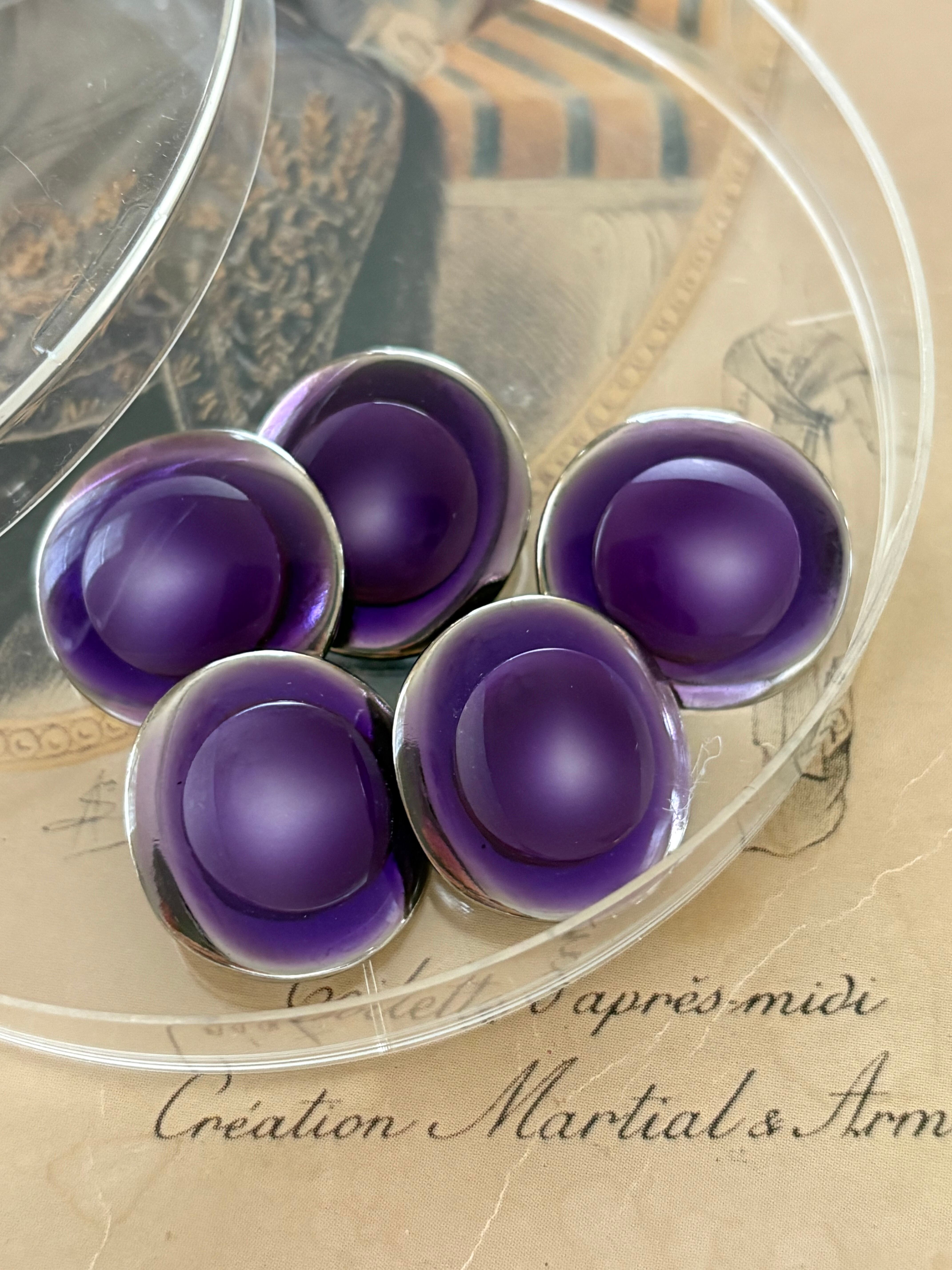 Japanese Vintage ボタン パープル×シルバー オーバル グラデーション カボション 昭和レトロ アクセサリーパーツ 装飾材 カルトナージュ