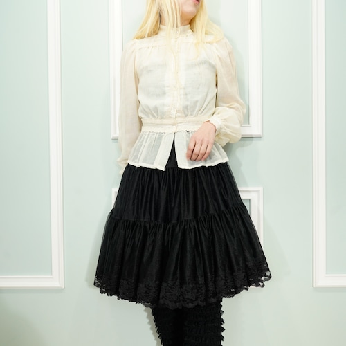 USA VINTAGE Malco Modes LACE DESIGN PANIE SKIRT MADE IN USA/アメリカ古着レースデザインパニエスカート