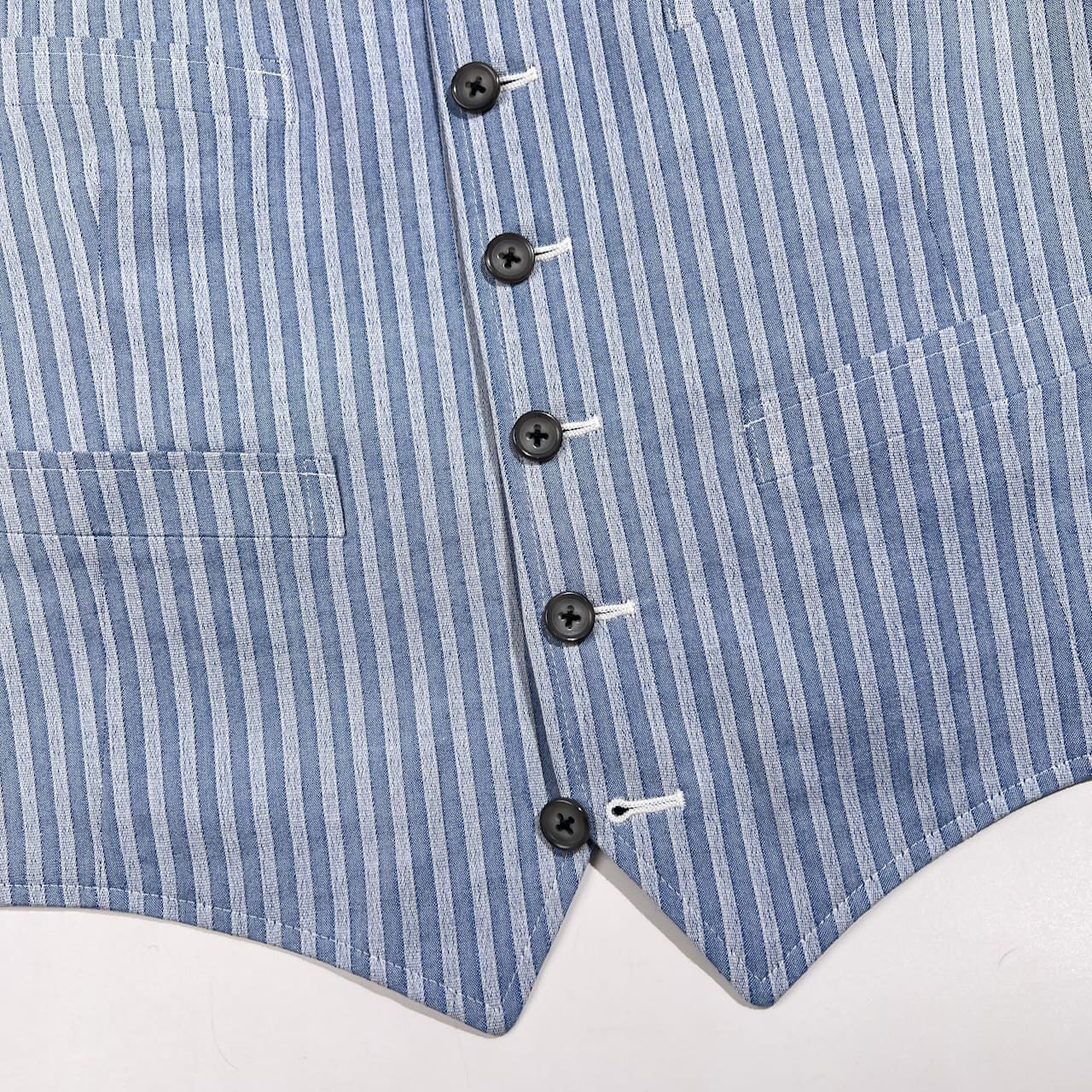 THE COLLECTION VAN JAC ヴァンヂャケット ストライプ オーダー ジレ ベスト AB5 /メンズ/水色ブルー系/紙タグなし/未使用品