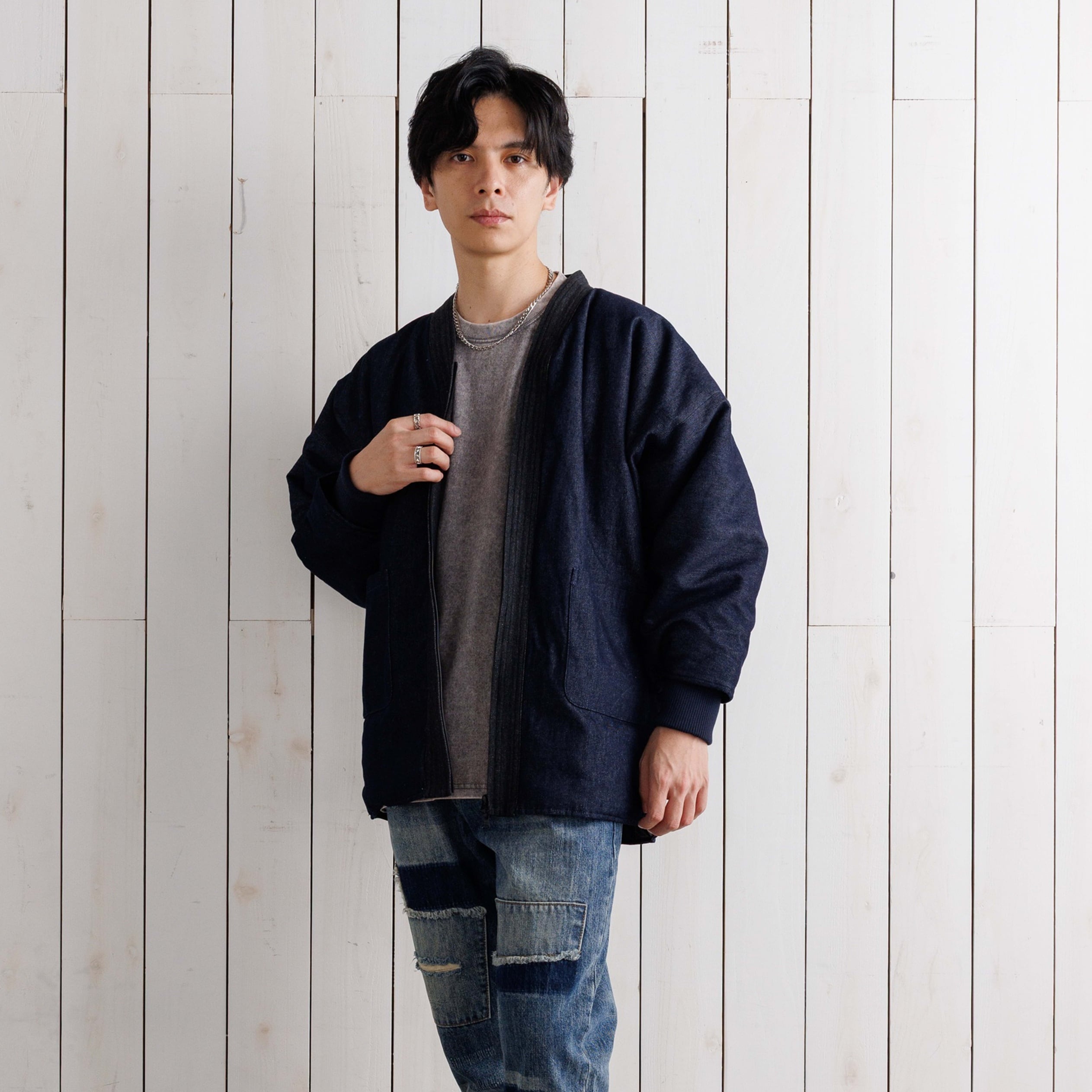寒風寒波上等デニム半纏（ハンテン）NAVY×BLACK Editions | Godisru